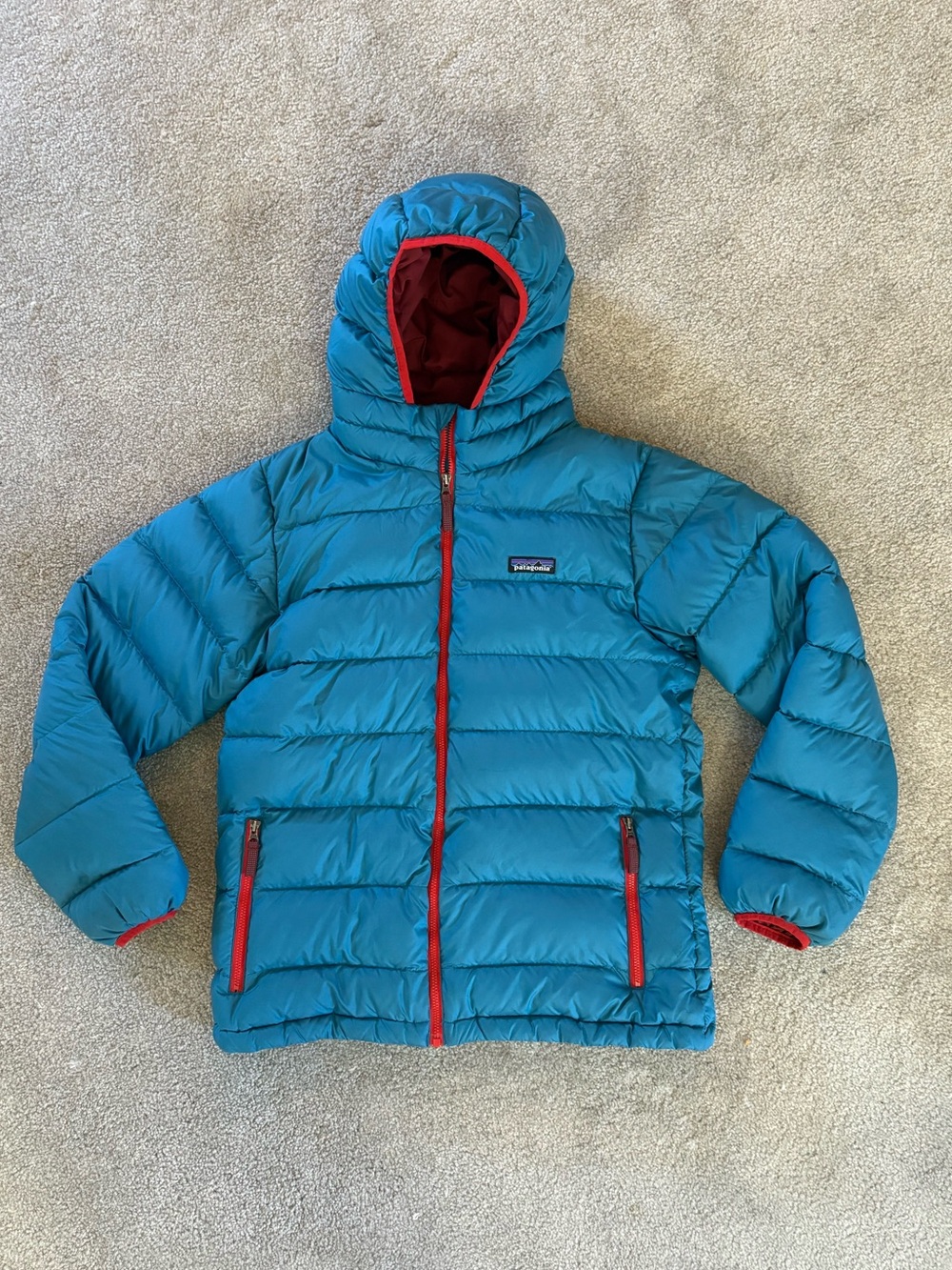 Patagonia blue hooded puffer